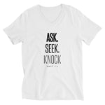 Ask Seek Knock - Unisex Short Sleeve V-Neck T-Shirt
